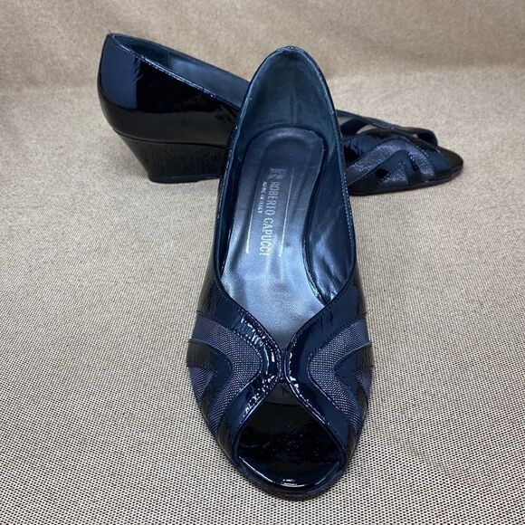 Vintage Roberto Capucci Patent Leather Wedge Shoes - Picture 1 of 11